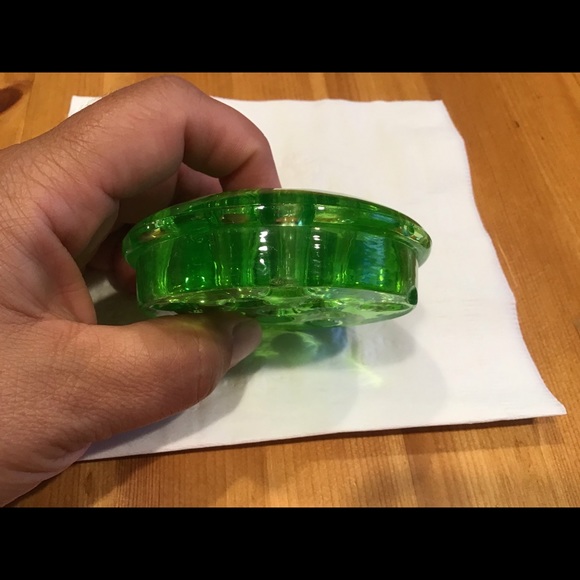 VINTAGE URANIUM GLASS FLOWER FROG GLOWY GREEN! - Picture 8 of 10
